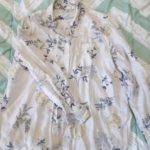 Charter Club White Shirt with Navy Botanical Print